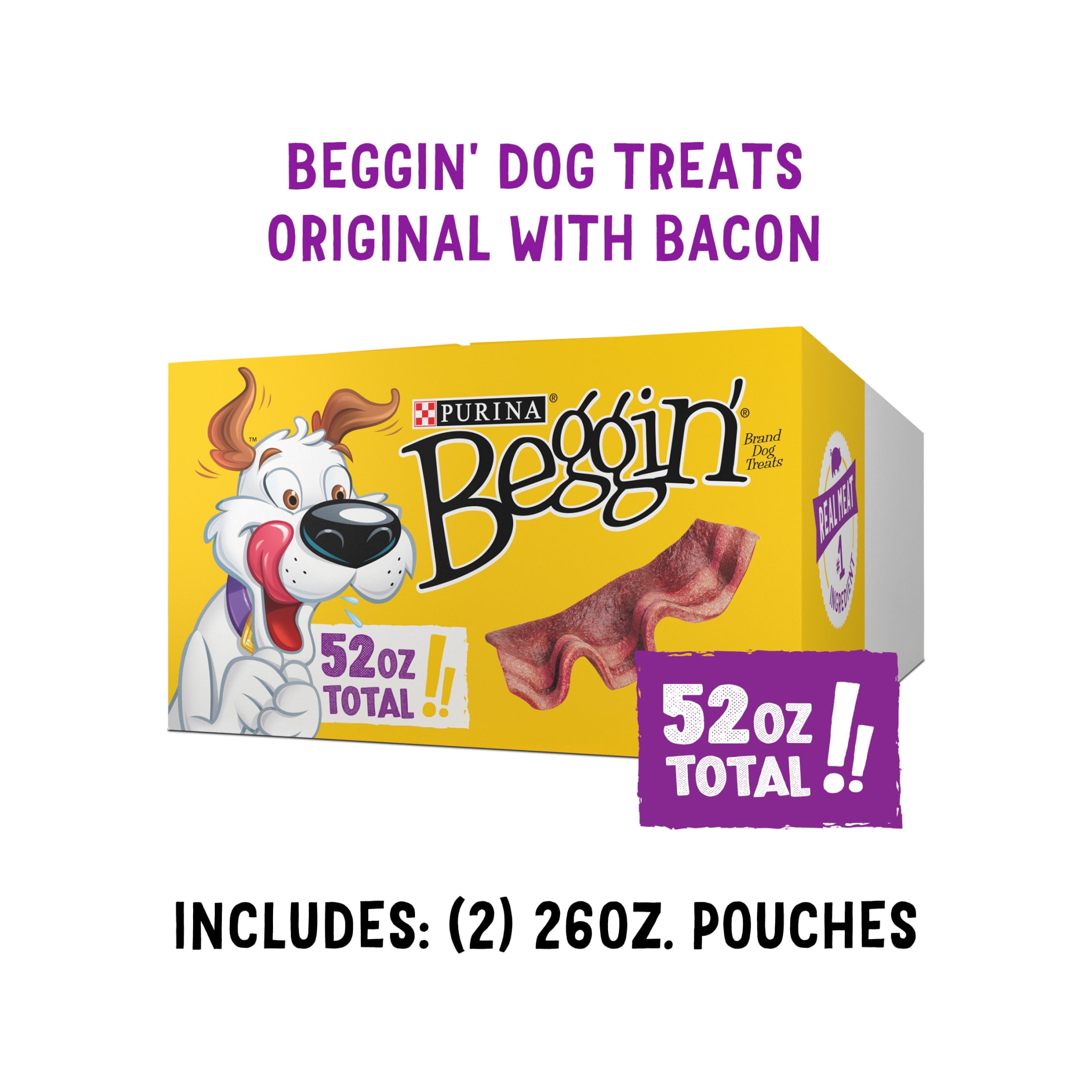 Purina Beggin' Strips Jerky Snacks for Dogs Adult Dog Treats, Original with Bacon, 26 oz Pouches (2 Pack)