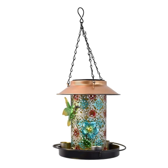 Solar Bird Feeders for Outdoors Hanging Metal Bird Feeder, Chew-Proof, Weather and Water Resistant Wild Bird feeders, Outside Garden Decoration