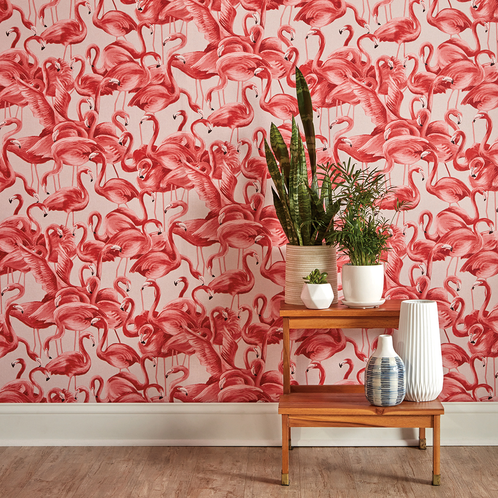 Tempaper Flamingo Pink Tropical Peel and Stick Wallpaper, 20.5" x 16.5'