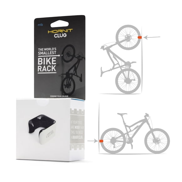 Hornit CLUG Bike Clip Storage Rack & Mount System - Worldâ€™s Smallest Bike Rack for Indoor/Outdoor Bike Storage - Won't Damage Rims, Tires - Roadie Fits Tires 1" - 1.25" / 23-32mm - White/Black