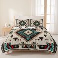 thumbnail image 3 of Full Quilt Set 78''x90'', Red Teal Brown Southwestern Lightweight Bedspread Coverlet Set with 2 Pillow Shams, Ethnic Geometric Boho Retro Breathable All Season Quilt Bedding for Bedroom/Guest Room, 3 of 9