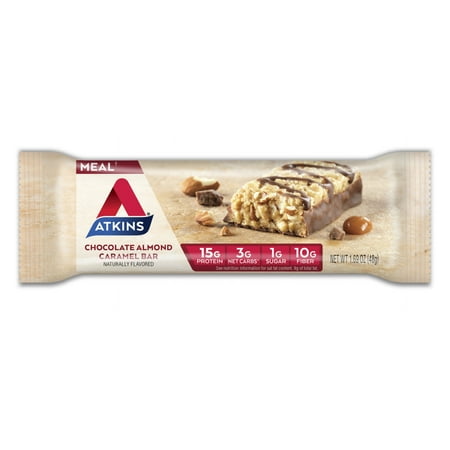 Atkins Protein-Rich Meal Bar, Chocolate Almond Caramel, Keto Friendly, 8 Count