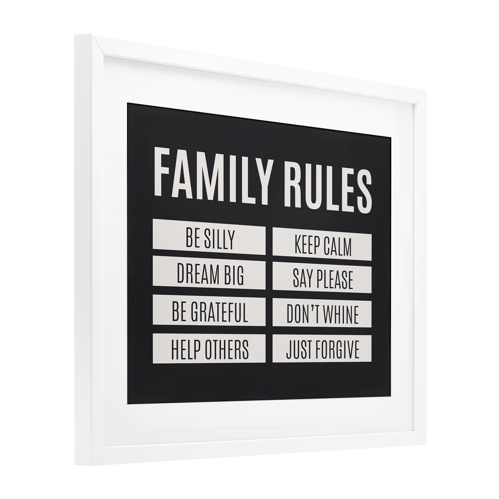 Stupell Industries Family Rules Simple Black White Framed Print Under Glass, design by SD Graphics Studio