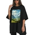 thumbnail image 4 of Plus Size Shirt for Women Black Tops for Women Oversized Short Sleeves Shirt for Women Mountainous (19) T Shirt Crewneck Shirt for Women 3XL, 4 of 5