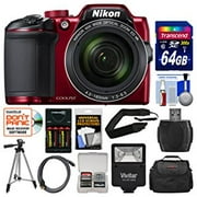 Angle View: Nikon Coolpix B500 Wi-Fi Digital Camera (Red) with 64GB Card + Case + Flash + Batteries & Charger + Tripod + Strap + Kit