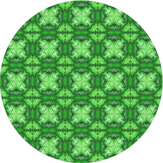 Ahgly Company Indoor Round Patterned Neon Green Area Rugs, 3' Round