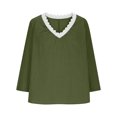 thumbnail image 5 of gbyLJF Women V Neck Shirts Cotton Lined Loose Fit 3/4 Length Sleeve T-Shirts Spring Solid Color Casual Tops Lace Blouse, 5 of 6