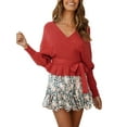 thumbnail image 1 of Txlixc Prendas de Punto de Estilo Suelto para Mujer, Jersey de Dobladillo con Volantes de Manga Larga con Cuello en V Profundo de Color Sólido Txlixc Moda, 1 of 7