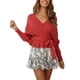 thumbnail image 1 of Txlixc Prendas de Punto de Estilo Suelto para Mujer, Jersey de Dobladillo con Volantes de Manga Larga con Cuello en V Profundo de Color Sólido Txlixc Moda, 1 of 7