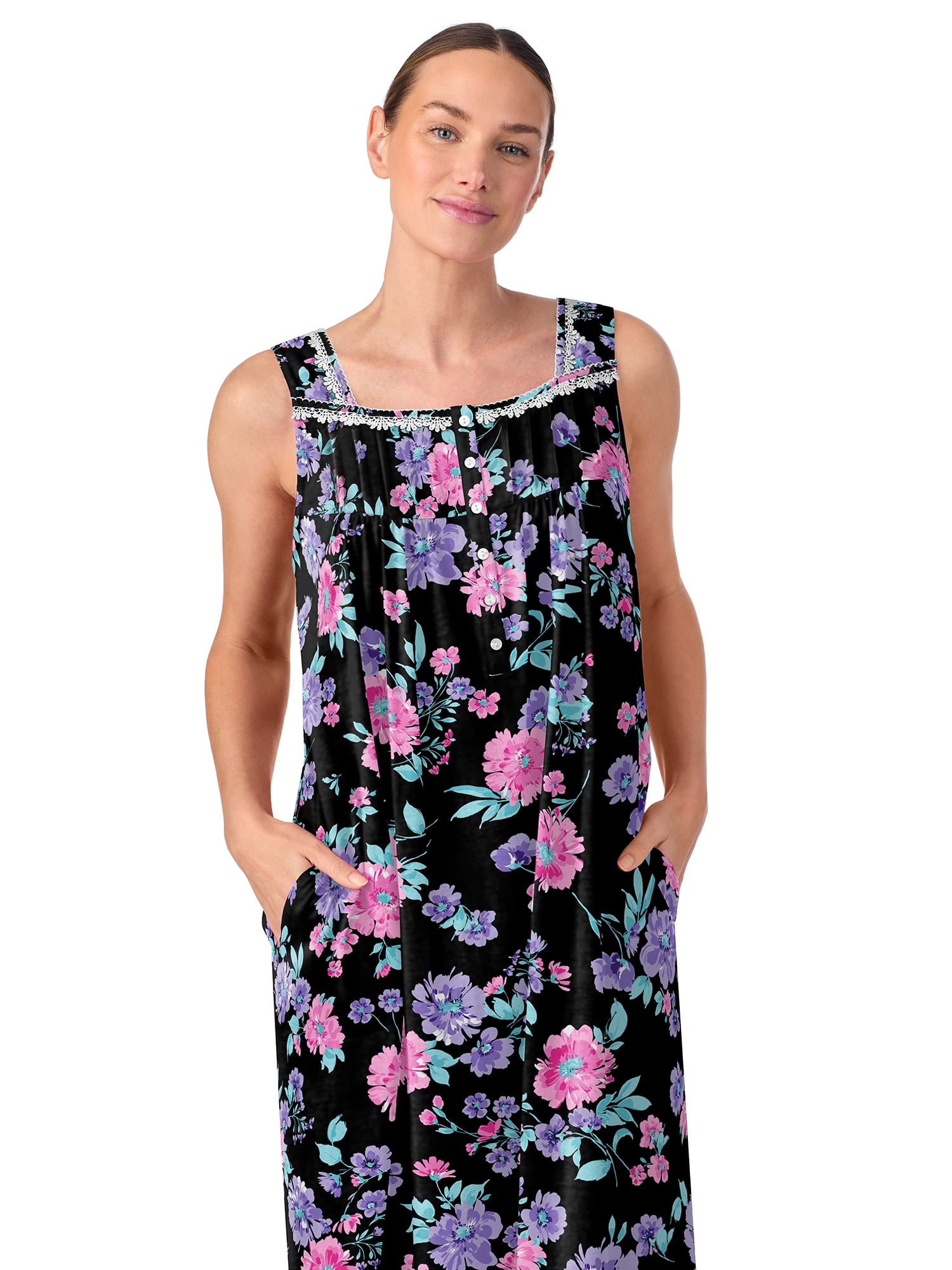 Aria Women's 100% Cotton Sleeveless 40" Nightgown, Sizes XS-5X