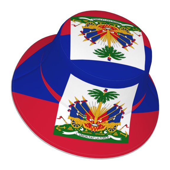 Haitian Flag Bucket Hat With Reflective Stripe Beach Sun Fishing Hat Reversible For Men Women