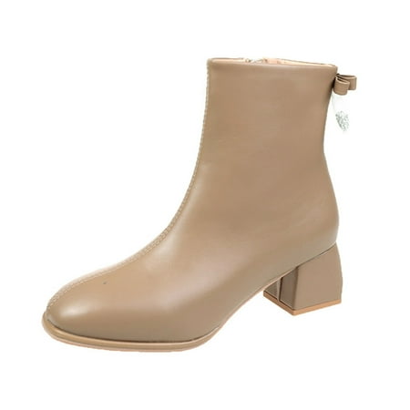 

Women Ankle Boots Autumn And Winter Fashion Comfortable Solid Color Simple Square Toe Side Zipper