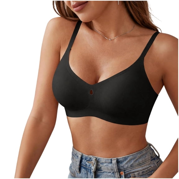 Women's Thin Seamless Bra - Push Up Breathable Comfortable Wavy Underwear Beautiful Back Daily Bra Black XXL
