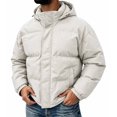 thumbnail image 2 of Hooded Puffer Jacket Men Solid Color Windproof Zip Up Winter Coat,Warm Thick Padded Outerwear with Pockets, 2 of 8