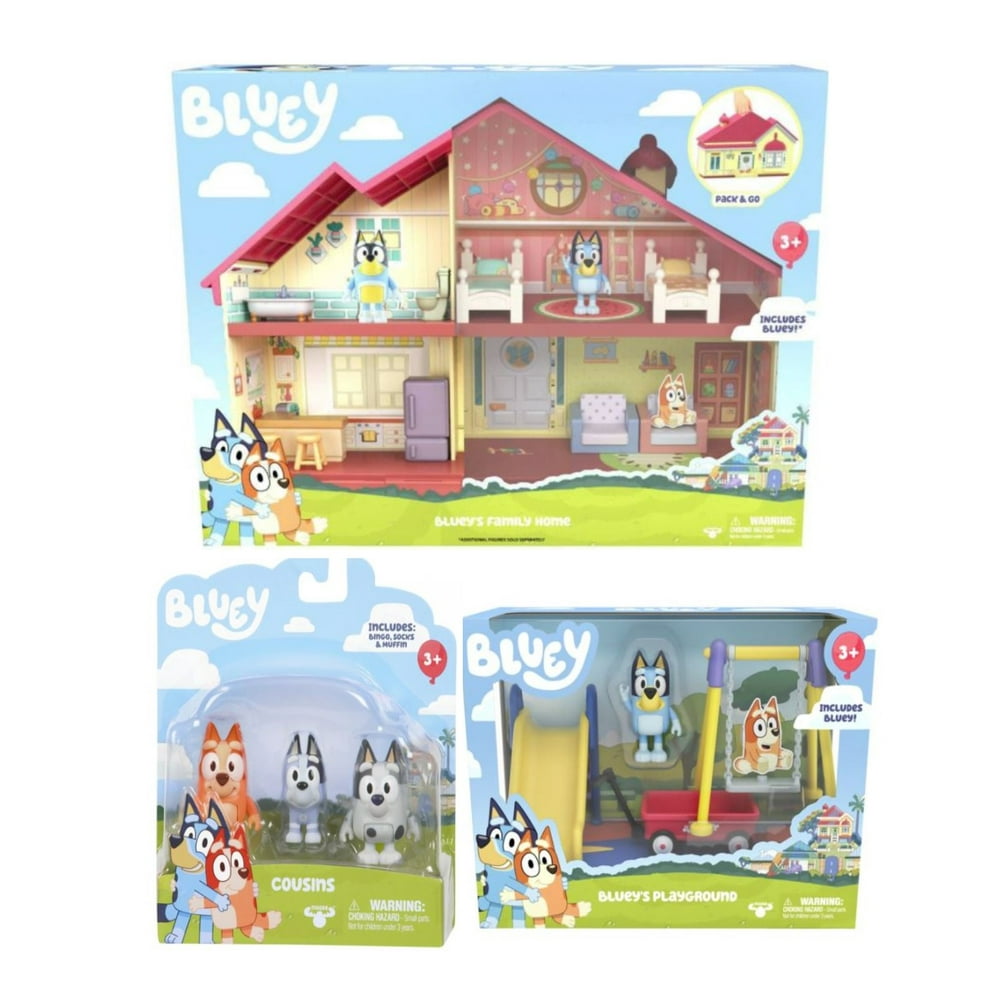 Bluey Family Home House, Playground Playset, and Cousin Figure Set