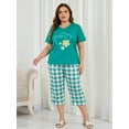 thumbnail image 2 of ValueVibe Women Plus Size Pajama Sets V-Neck Short Sleeve and Capri Pants Loungewear Sets 2 Piece Nightwear, Green Plaid 2XL, 2 of 10