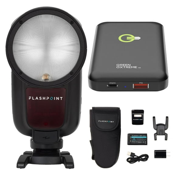 Flashpoint Zoom Li-on X PRO R2 TTL On-Camera Round Speedlight Flash for Panasonic & Olympus with 10000mAh 38.5Wh Qi Wireless Portable Power Bank