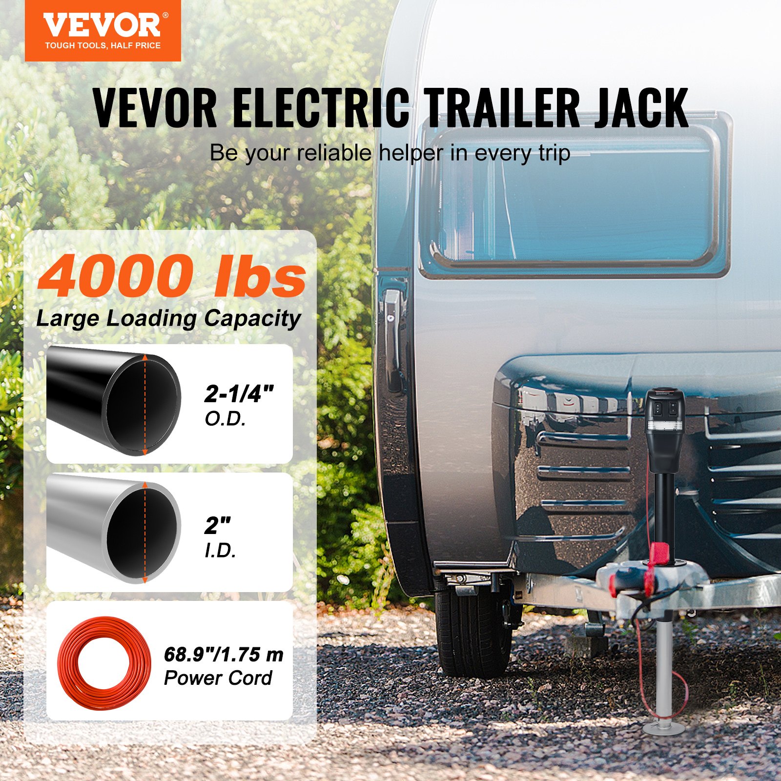 VEVOR Electric Trailer Jack, 4000 lbs Capacity, Adjustable Power Tongue Jack with Waterproof Cover