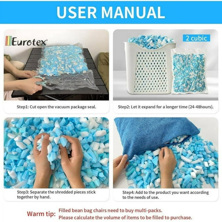 Eurotex Bean Bag Filler Shredded Memory Foam for Pillow Stuffing, Couch  Pillows, Cushions ( lbs 20) 