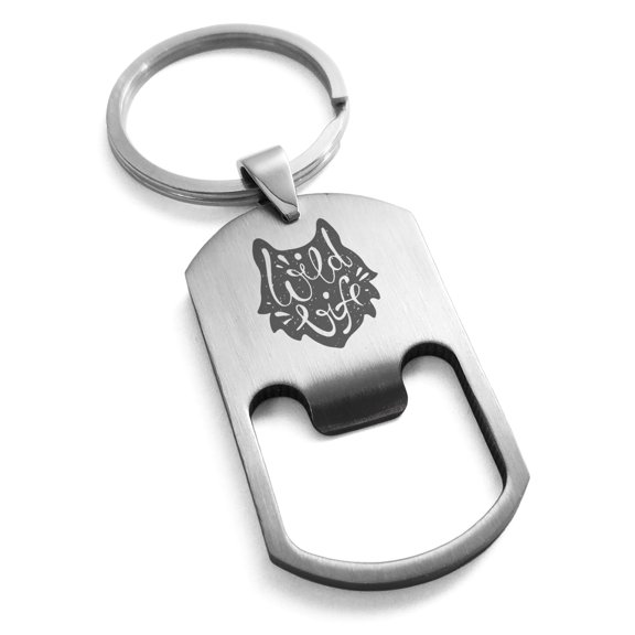 Stainless Steel Wild Life Engraved Bottle Opener Dog Tag Keychain Keyring