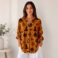 thumbnail image 5 of Nyfairy Plus Size Women's Halloween Print Long Sleeve Button Down Casual Shirt, 5 of 5