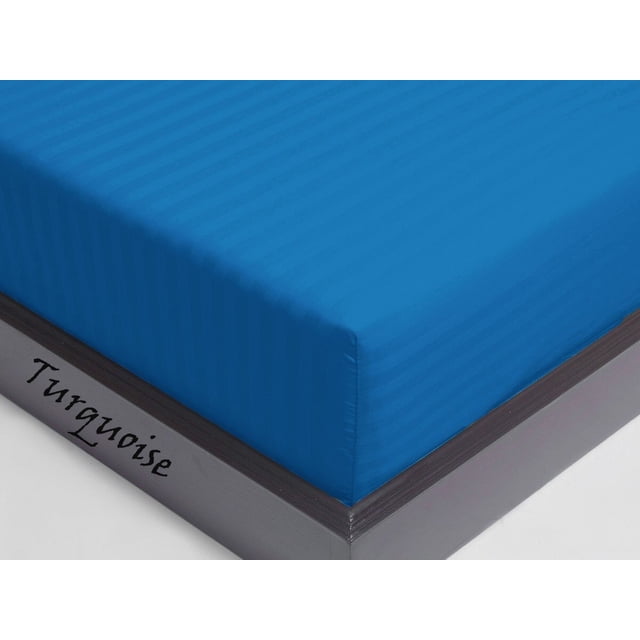 Måløv Linen Egyptian Cotton (1 PCs) Fitted Sheet/Bottom Sheet 500 Thread Count Stripe 10" Deep Pocket, (Twin Extra Long, Turquoise)