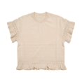 thumbnail image 4 of Women's Round Neck Short Sleeve Knitted Sweater Ruffled Hem Pullover with Openwork Pattern for Summer, 4 of 5