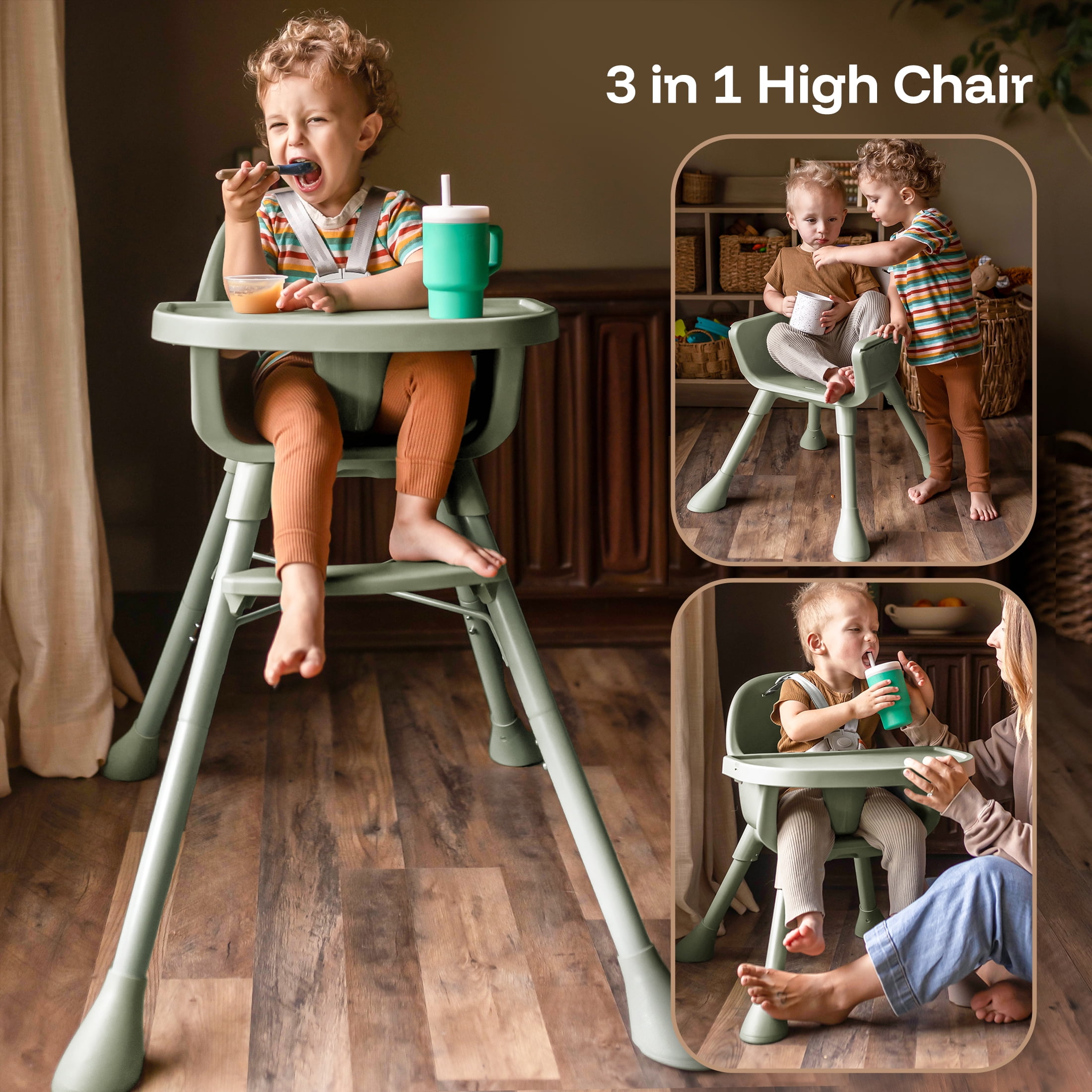 HARPPA 3-in-1 Convertible High Chair for Babies and Toddlers,Green