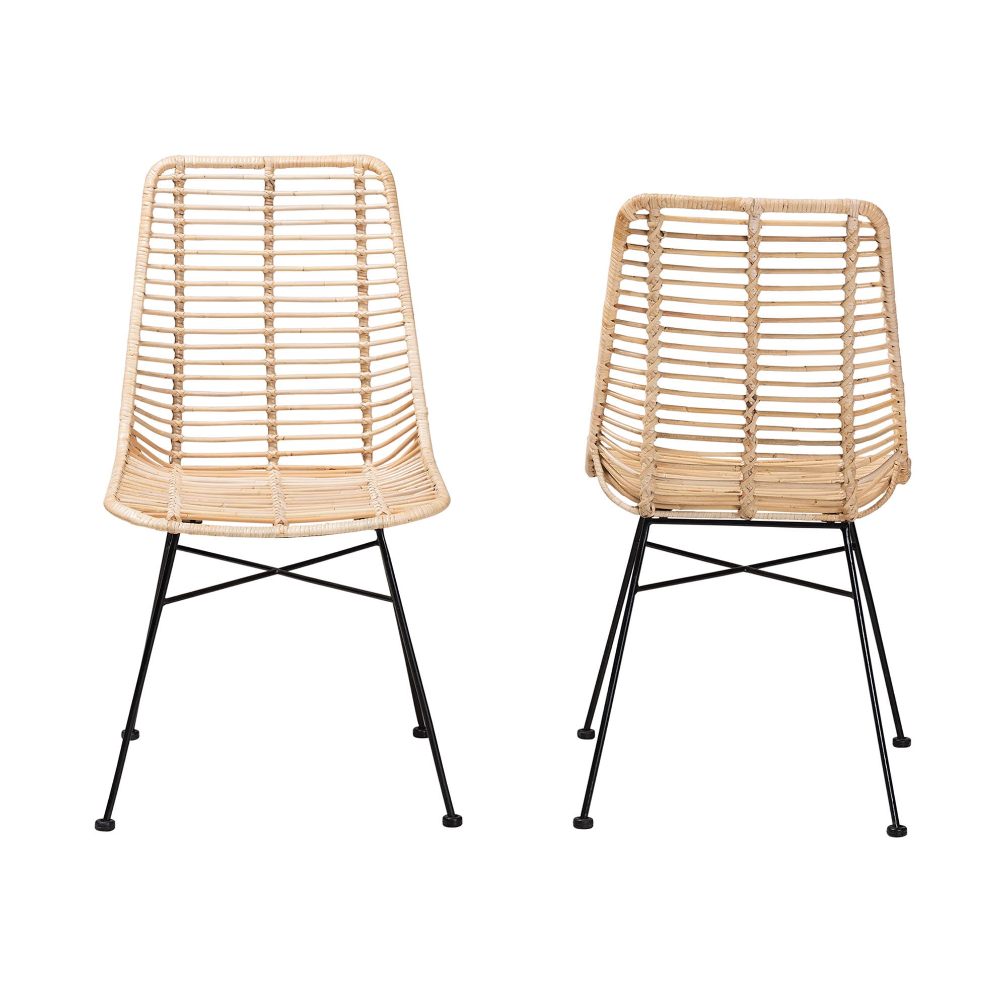 bali & pari Manhattan Rattan BOHO Dining Chairs, Set of 2, Natural Brown