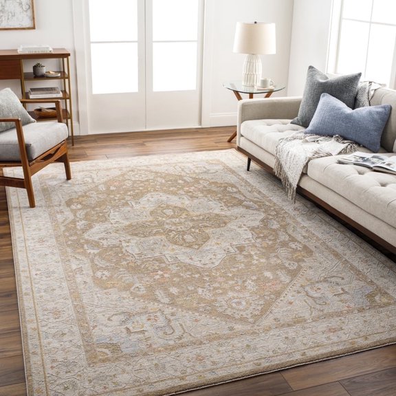 Livabliss Area Rugs for Living Room, 5ft Round Avant Garde Traditional Dark Brown Round Rug, Bedroom Dining Room Home Decor Stain Resistant Carpet (5'3" x 5'3")