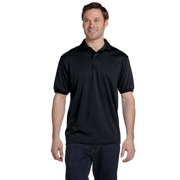 Hanes Adult Ecosmart Jersey Polo , 054 , Black , XXXX-Large