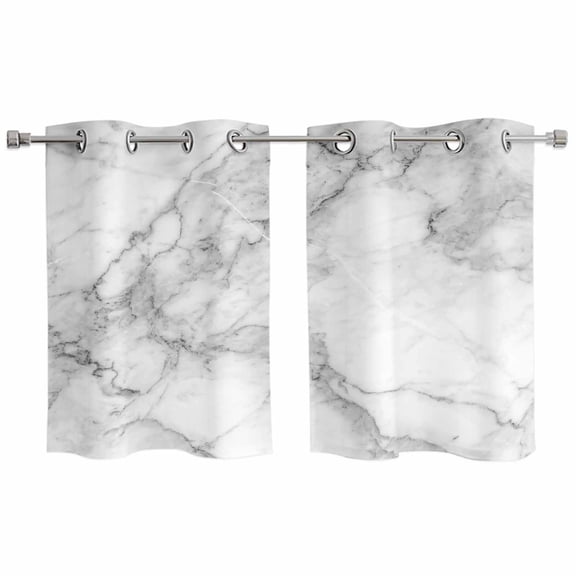 2 Panels Kitchen Tier Curtains 39 Inch Length, Gray Marble Grommets Window Treatment Curtain, Modern Simple Gradient Abstract Patterned Thermal Curtains Drapes for Living Room/Bathroom