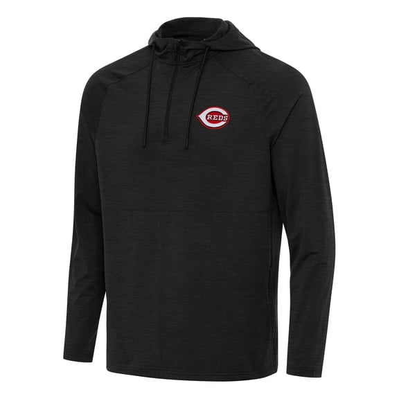 Men's Antigua Heather Black Cincinnati Reds Spikes Quarter-Zip Pullover Hoodie