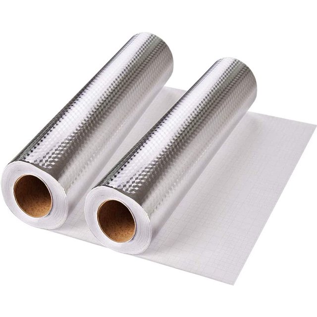 Paquete de 2 pegatinas de cocina, pegatinas de papel de aluminio para cocina, papel tapiz de cocina a prueba de aceite para muebles, (estilo de textura de rombo) JM
