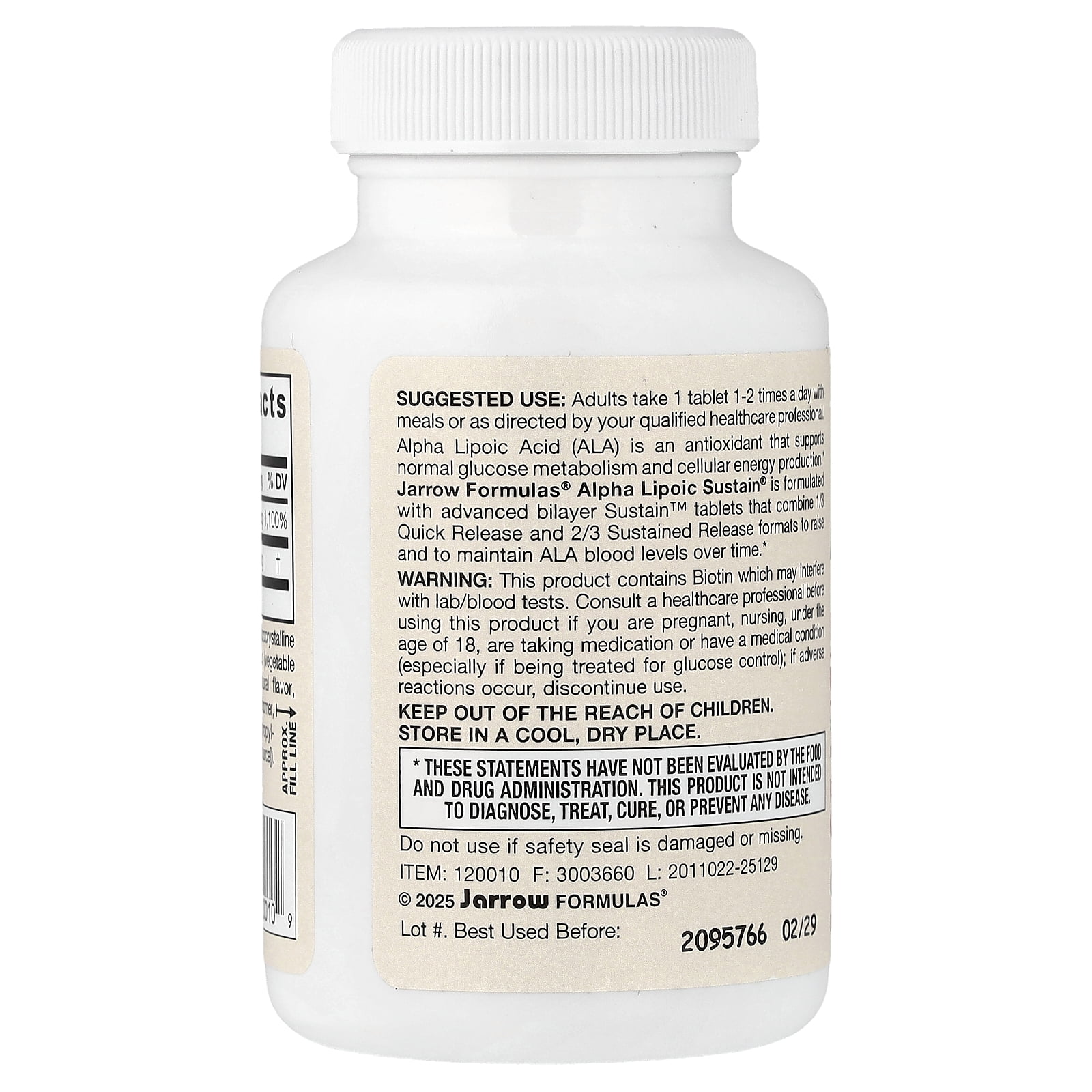 Jarrow Formulas Alpha Lipoic Sustain, Promotes Glutathione* & Antioxidant Status*, 300 mg, 60 Sustain Tabs