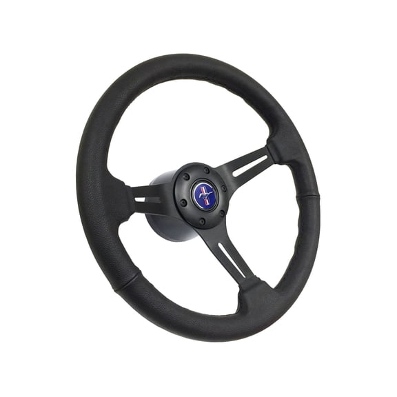1984-2004 Mustang; VSW 6 Bolt Genuine Leather Steering Wheel Black Kit, Blue Pony Emblem