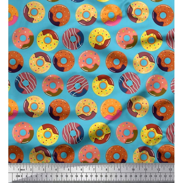 Soimoi Modal Satin Fabric Donuts Food Print Fabric by The Yard 42 Inch Wide