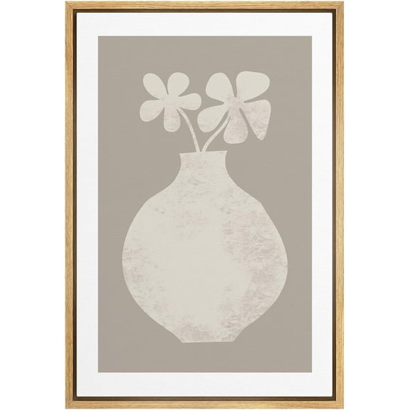 IDEA4WALL Framed Canvas Wall Art Minimal Pastel White & Gray Daisy Flower Vase Modern Art Nordic Abstract Digital Art Contemporary Artwork for Living Room, Bedroom, Office - Natural 24"x36"