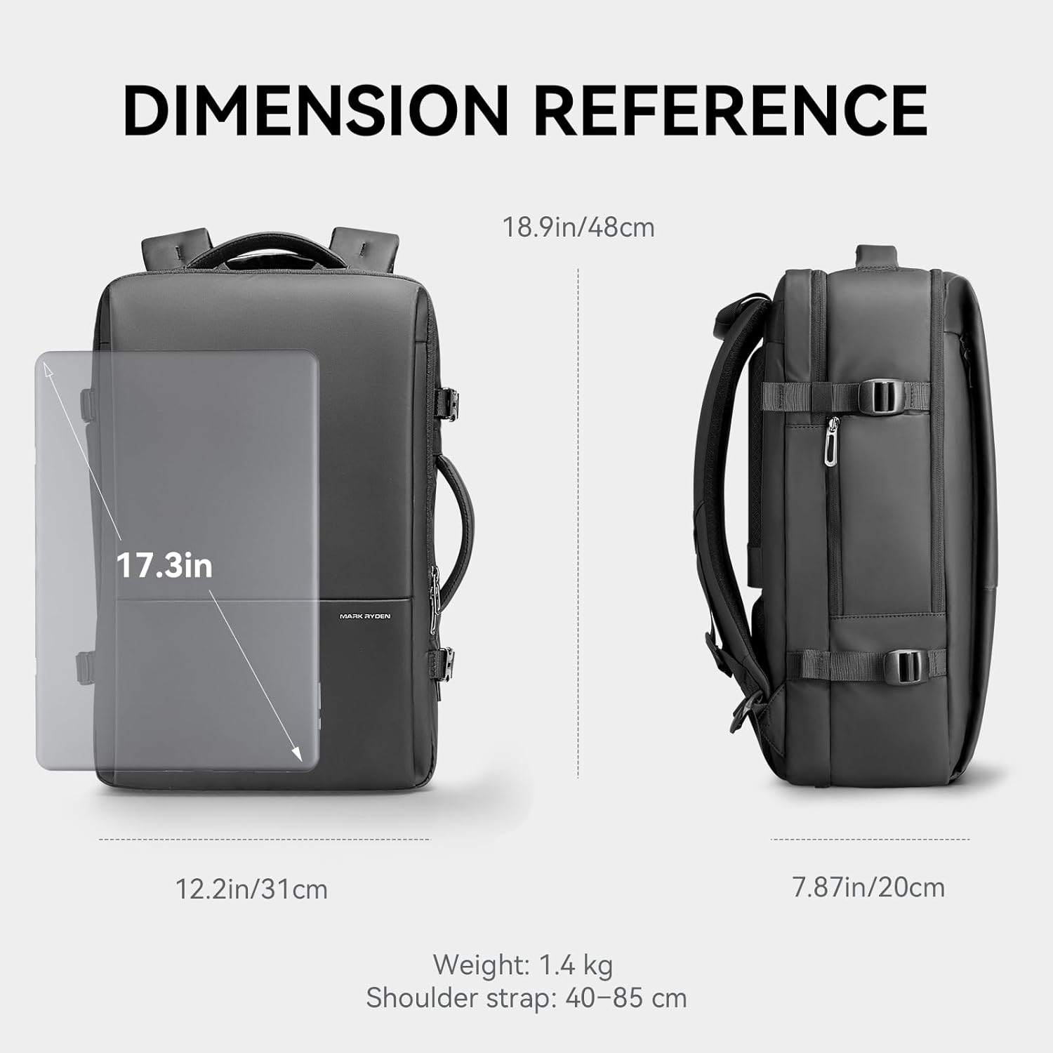 MARK RYDEN Business Laptop Backpack for Men, 30L Water-Resistant Anti-Theft Travel Backpack with USB Charging Port, Fits 17.3 Inch Laptop, Work & College Bag (Graphite Gray)