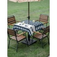 thumbnail image 3 of Farmhouse Blue Plaid Outdoor Tablecloth - 54x54 Inch Square Dining Table Cover, Vintage Country Cock Checkered Waterproof Outdoor Table Cloth with Umbrella Hole & Zipper for Picnic/Patio/Party, 3 of 7