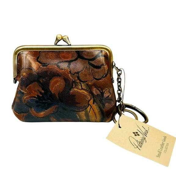 Patricia Nash Borse Leather Coin Purse Sienna Sunset Print Kiss-Lock Compact