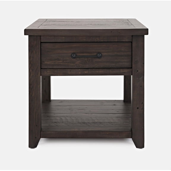 Jofran Madison County Reclaimed Solid Wood Rustic Farmhouse Harris End Table with Drawer and Shelf, Barnwood Brown