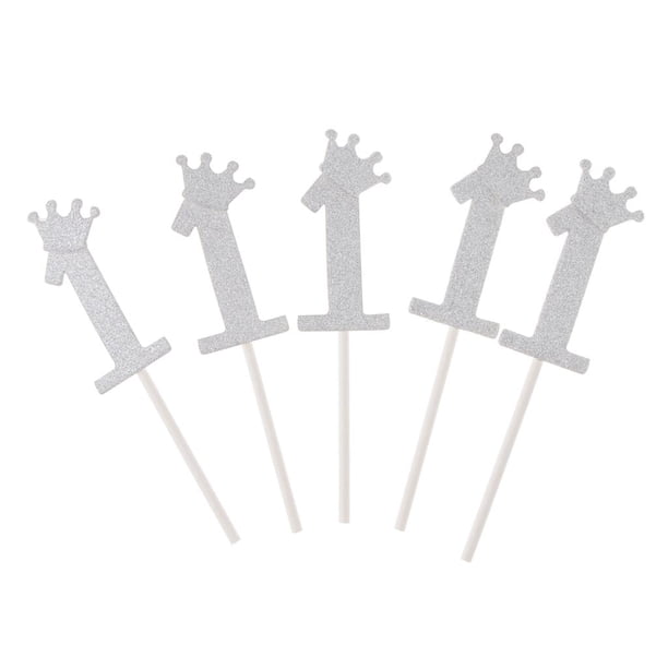 Paquete diseños de , 1 decoración para cupcakes, vasos de papel, púas para tartas, 1er pastel de baby shower, accesorios de cumpleaños par 10 piezas de plata 1