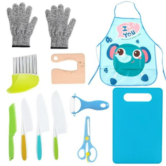 Kids Knife Set for Real Cooking,Montessori Kitchen Tools for Toddlers,Kids Cooking Sets with Cutting Board Crinkle Cutter Children Safe Knives Peeler,Christmas Gifts for Girls Boys