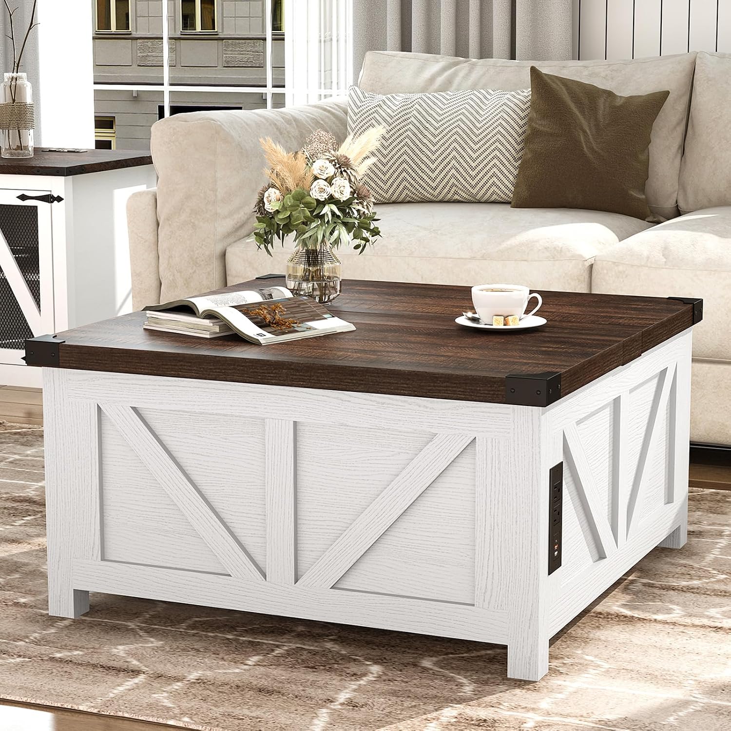 Chvans 35.6" Square Lift-Top Coffee Table, Farmhouse photo 8