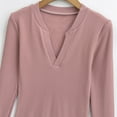 thumbnail image 3 of Dasayo Fitted Women Tops Pink V-Neck Long Sleeve Solid Classic T-Shirt Womens Tees S, 3 of 4