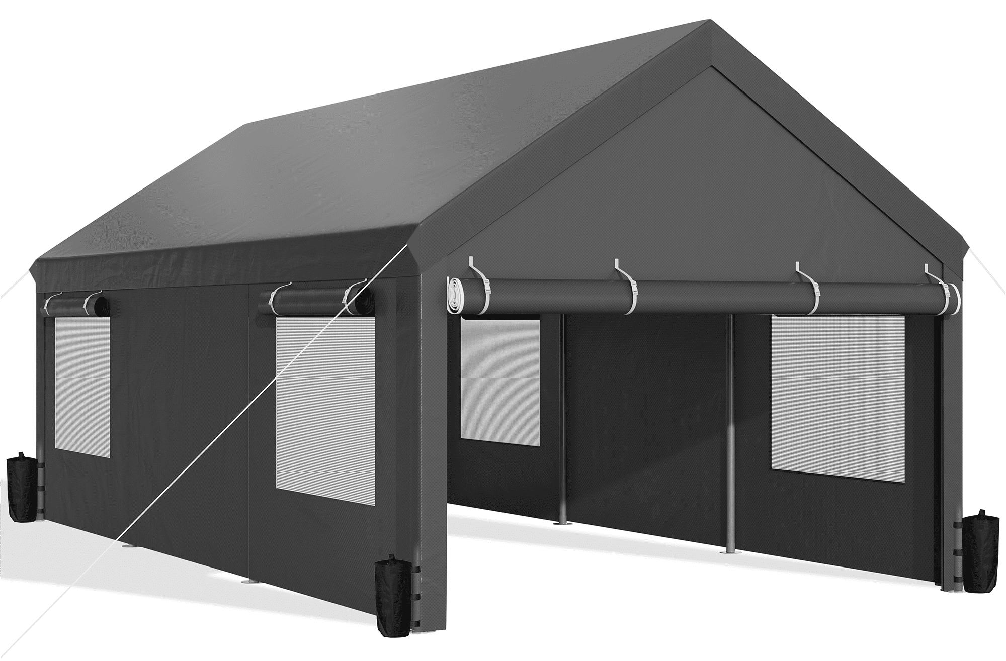 Walsunny Carport with 4 Sandbags 10x20 ft Heavy Duty Canopy with Roll-up Windows Portable Garage with Removable Sidewalls & Doors Car Canopy Gray