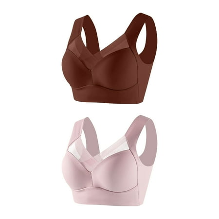 LFEOOST 2 Pack Sports Bras for Women High Support Bralette Plus Size Full Coverage Push Up Wireless Bra Comfortable Everyday Bras Pink L