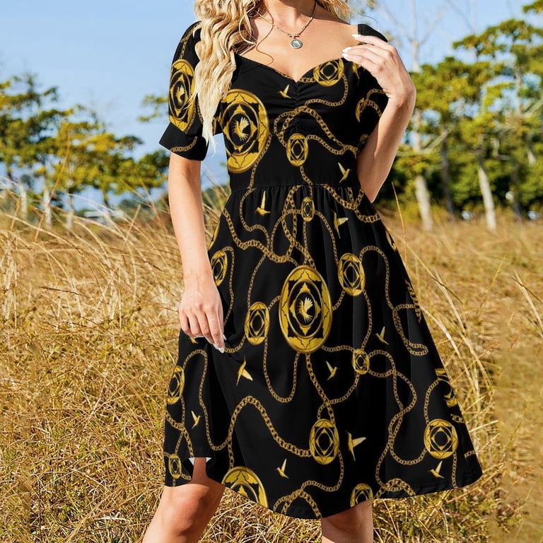 dress with gold chain print 1990s Zandra Rhodes Black Silk Evening Dress With Gold Chain Print main image 0