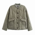 thumbnail image 2 of Women'S Lightweights Quilted Jacket Casual Button Down Puffer Outerwear Leopard Lined Coats with Pockets Gray-Green L, 2 of 9